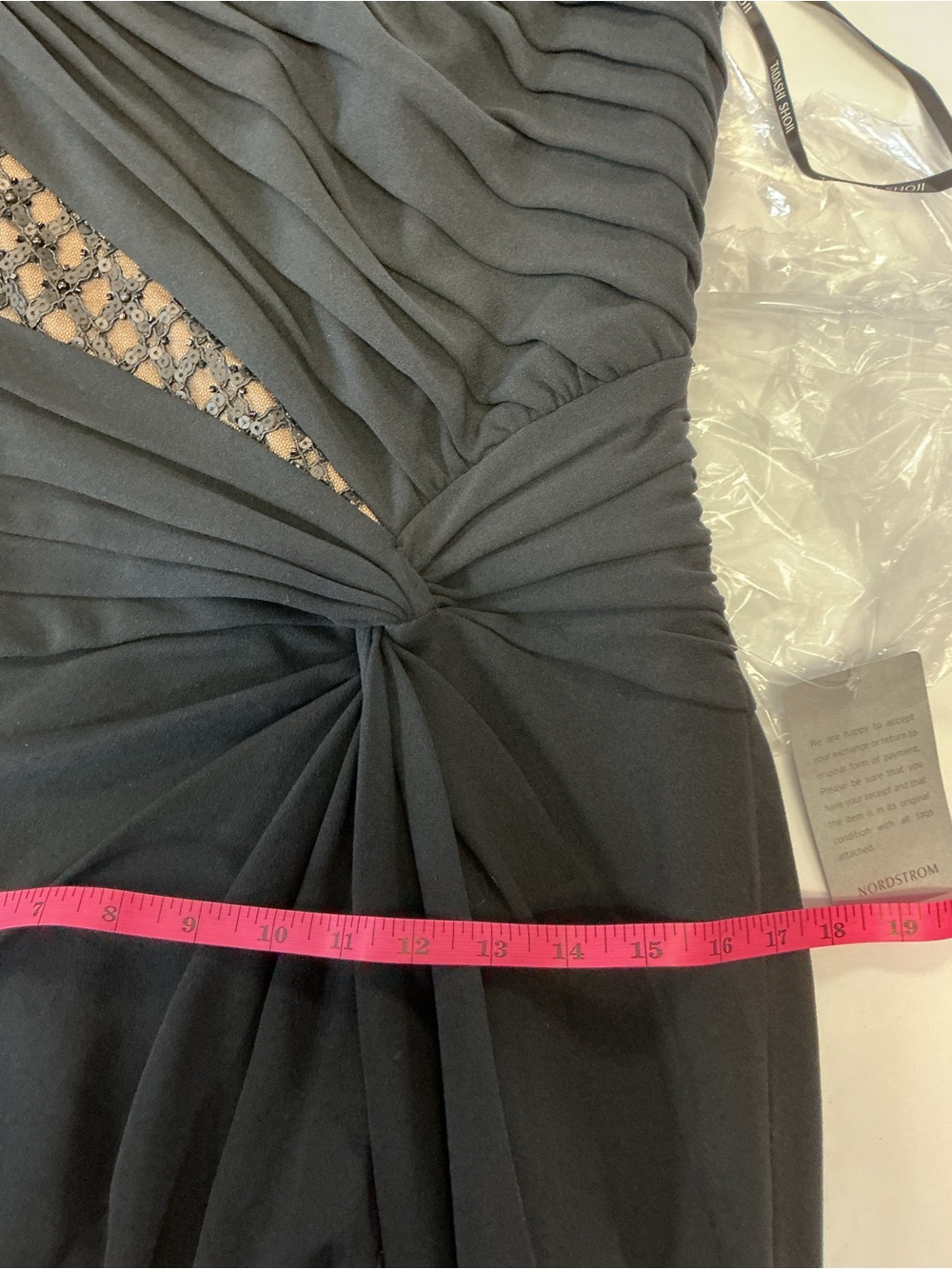 NWT Tadashi Shoji Black Beaded Mesh Draped Size S Jetta Peek-A-Boo Illusion Gown - Picture 14 of 16
